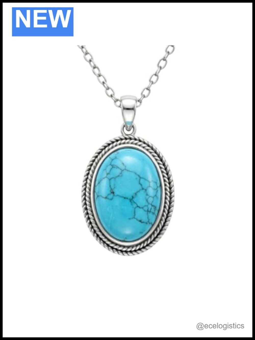 Turquoise Pendant Necklace Sterling Silver Rope Chain